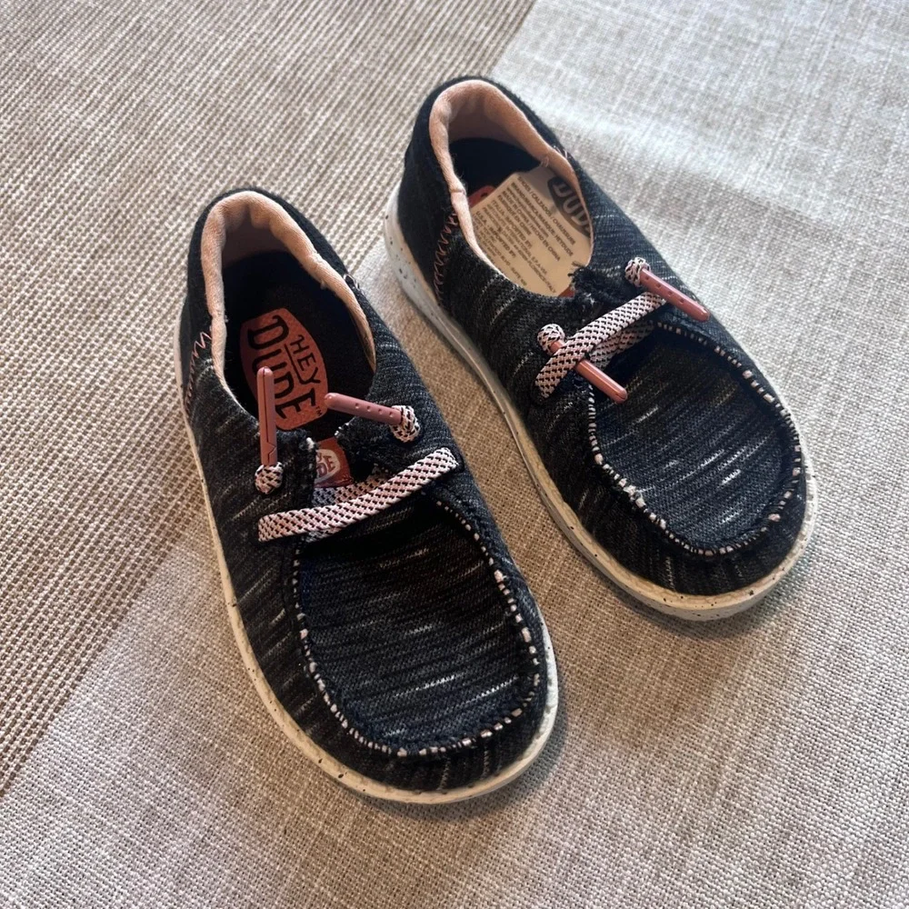 Hey Dude Wendy Toddler Jersey Black Pink Slip On Loafers 40441-001 Size K7